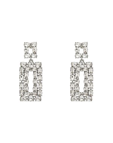 8 By Yoox Rhinestone Rectangle Drop Earrings Woman Earrings Silver Size - Iron, Glass