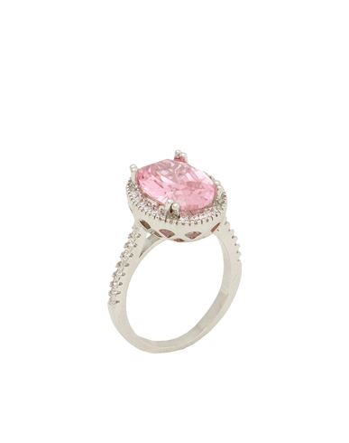 8 By Yoox Rhinestone Ring Woman Ring Pink Size 8.5 Metal, Glass