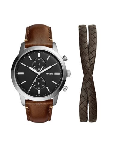 FOSSIL FOSSIL TOWNSMAN MAN WRIST WATCH DARK BROWN SIZE - SOFT LEATHER, STAINLESS STEEL