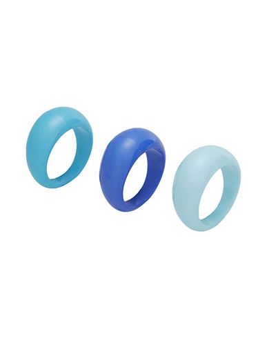 8 By Yoox 3-pack Beaded Ring Set Woman Ring Sky Blue Size 7.5 Plastic