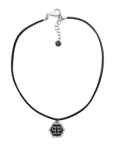 Philipp Plein Hexagon Man Necklace Black Size - Soft Leather, Titanium, Enamel