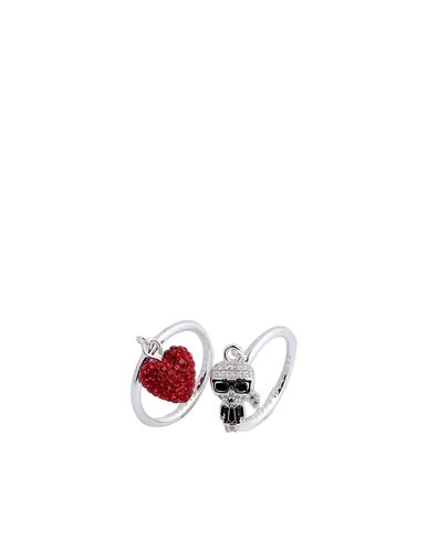 Karl Lagerfeld K/ikonik Pave Heart Ring Set Woman Ring Silver Size L Silver, Brass, Zirconia