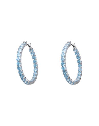 Swarovski Matrix Hoop Earrings, Round Cut, Blue, Rhodium Plated Woman Earrings Azure Size - Metal, C