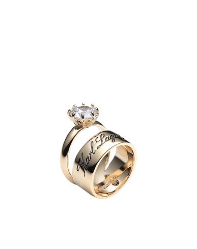 Karl Lagerfeld Hotel Karl Double Ring Woman Ring Gold Size M Brass, Glass