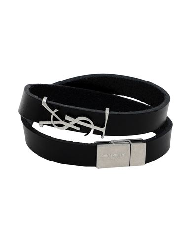 Shop Saint Laurent Man Bracelet Black Size L Soft Leather, Metal