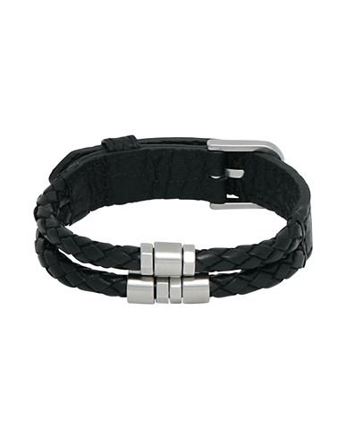 Fossil Jewelry Man Bracelet Black Size - Soft Leather, Stainless Steel
