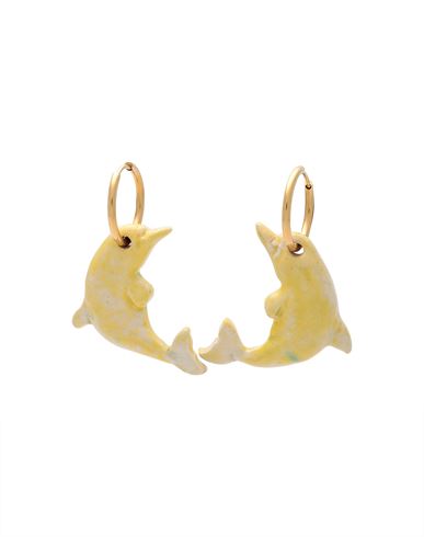 Levens Jewels Dolphin Hoops Yellow Woman Earrings Light Yellow Size - Clay, Brass, Enamel