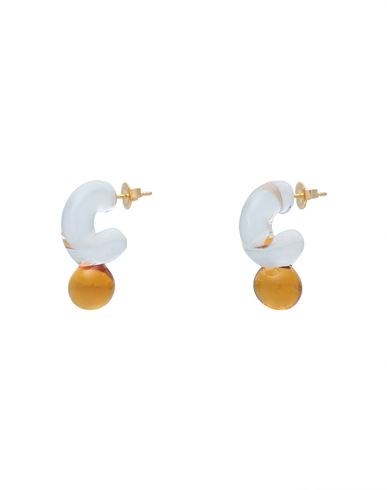 Levens Jewels Drop Mini Hoops Woman Earrings Ocher Size - Borosilicate Glass, Brass In Beige