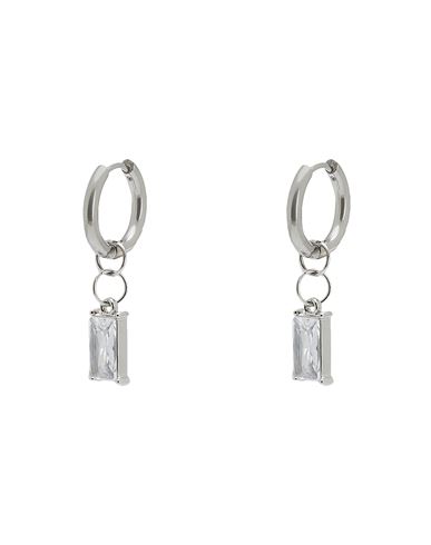 8 By Yoox Earrings With Transparent Rectangular Glass Pendant Man Earrings Silver Size - Metal Alloy