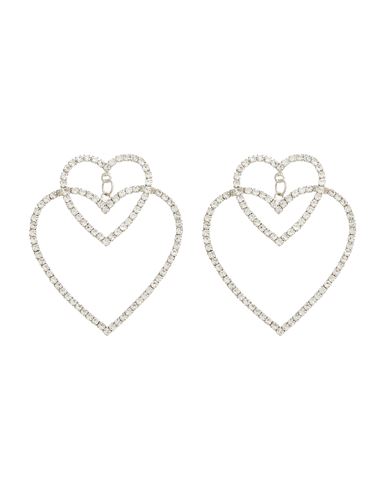 8 By Yoox Double Heart Rhinestones Earrings Woman Earrings Silver Size - Copper, Glass