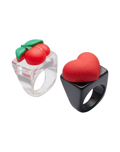 8 By Yoox Heart And Cherries Maxi Rings Set Woman Ring Transparent Size Onesize Plastic In Red