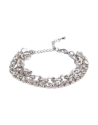 8 By Yoox Rhinestones & Chain Double Bracelet Woman Bracelet Silver Size - Iron, Copper, Glass
