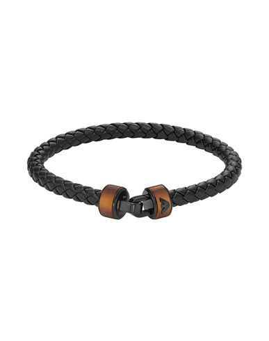 Emporio Armani Man Bracelet Black Size - Leather, Stainless Steel
