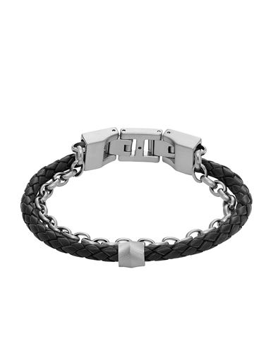 Fossil Man Bracelet Black Size - Stainless Steel, Leather