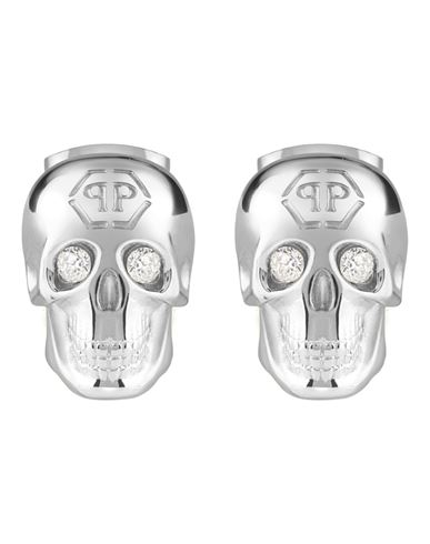 Shop Philipp Plein 3d $kull Crystal Stud Earrings Woman Earrings Silver Size Onesize Stainless Steel