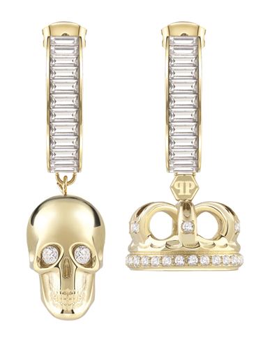 Shop Philipp Plein $kull Crown Crystal Hoop Earrings Woman Earrings Gold Size Onesize Stainless Steel