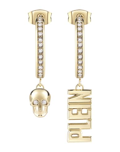Shop Philipp Plein Lettering Crystal Hoop Earrings Woman Earrings Gold Size Onesize Stainless Steel