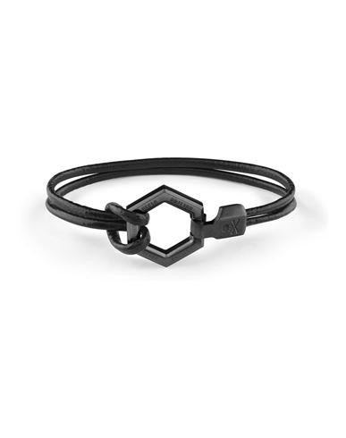 Philipp Plein Black-tone Stainless Steel Hexagon Leather Flex Bracelet In Silver