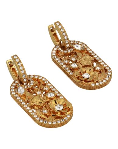 Shop Versace Crystal-embellished Medusa And Floral Drop Earrings Woman Earrings Gold Size - Metal