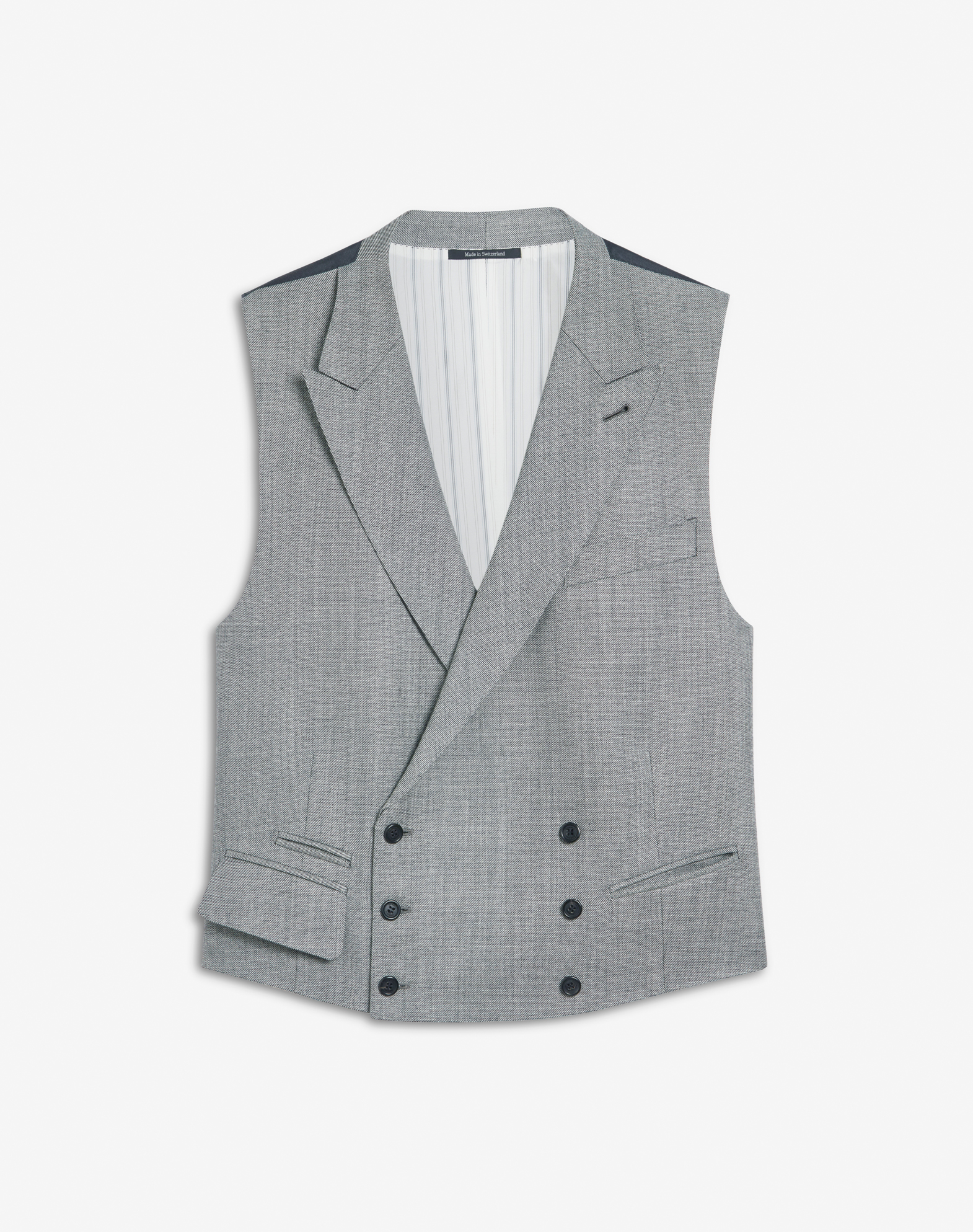 Shop Dunhill Wool Sharkskin Double Breasted Waistcoat In Black