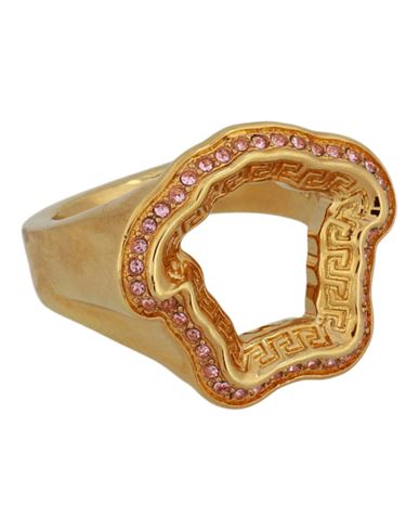 Shop Versace Crystal Embellished Medusa Greca Ring Woman Ring Gold Size 15 Metal
