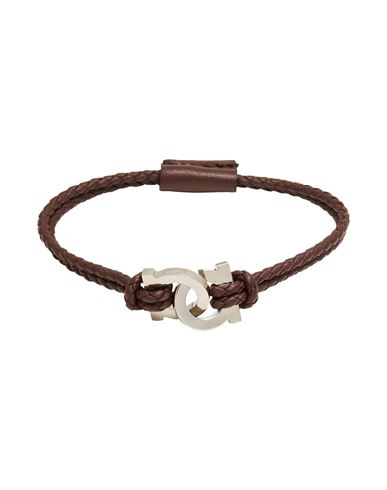 Ferragamo Man Bracelet Chocolate Brown Size - Leather, Metal In Brown