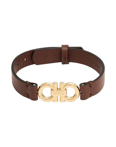 Ferragamo Man Bracelet Brown Size - Calfskin, Brass In Brown