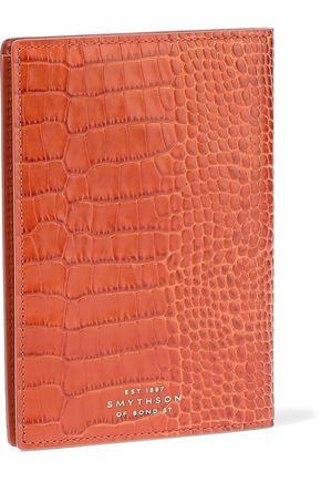 Smythson Mara Croc-effect Leather Passport Cover In Papaya