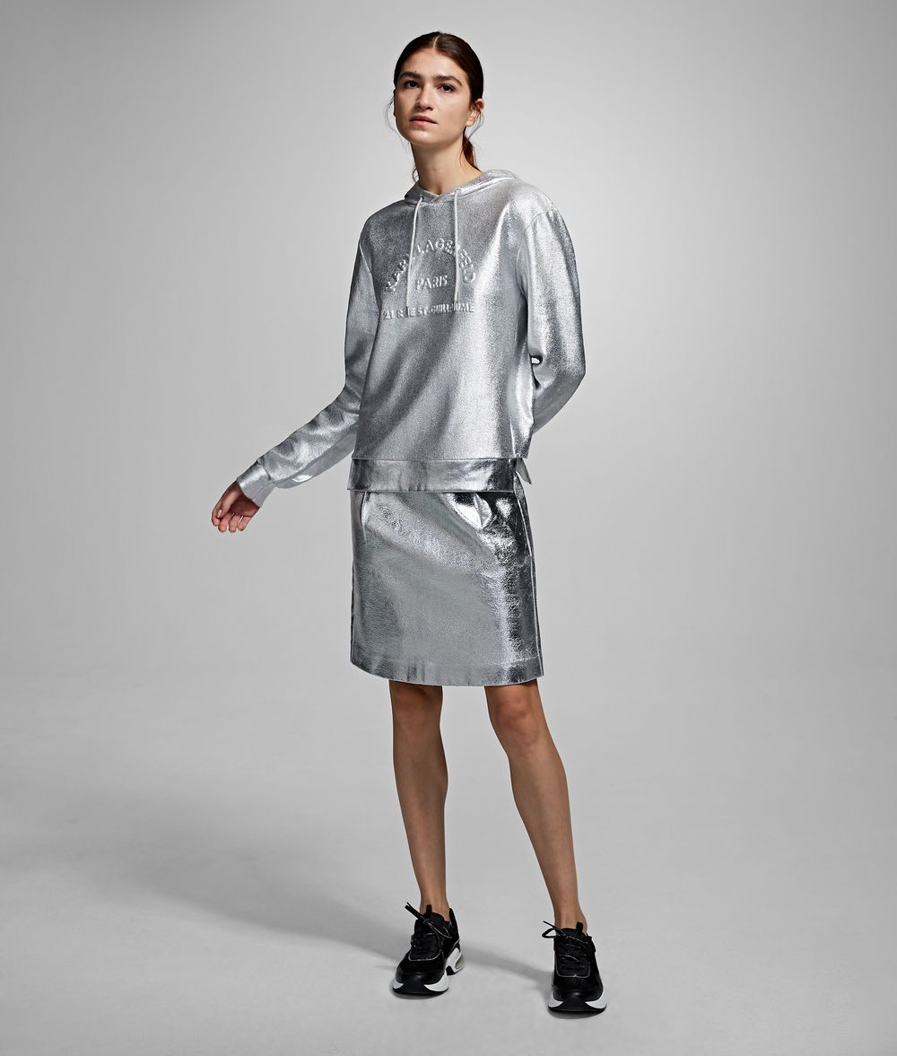 Karl Lagerfeld Mujer Sudadera Con Capucha Y Logotipo Con La Dirección De Karl Plata 100% Algodón, Tamaño: L