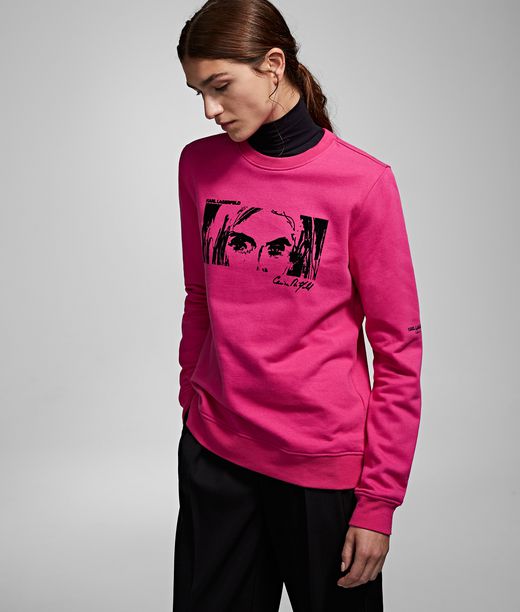 Karl Lagerfeld Femme Sweat-shirt Floqué X Carine Rose 100% Coton, Taille: XS