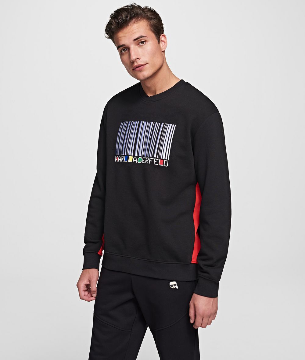 Karl Lagerfeld Homme Sweat-shirt À Logo Code-barres Pixel Noir 100% Coton, Taille: XS