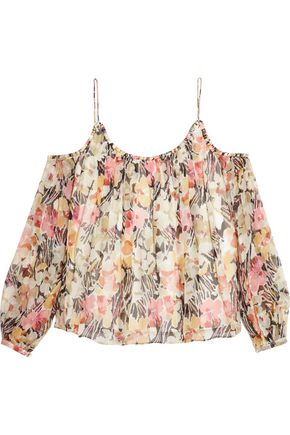 ELIZABETH AND JAMES ELIZABETH AND JAMES WOMAN MAYLIN OFF-THE-SHOULDER FLORAL-PRINT SILK-CHIFFON TOP PINK,3074457345617275176