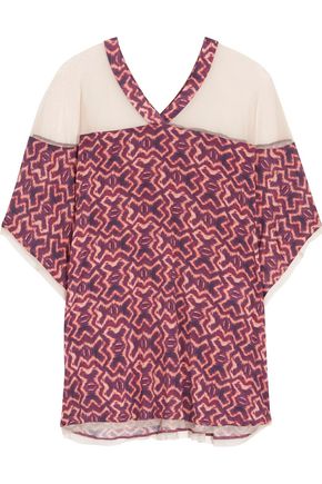 VIX Kara Vivian printed stretch-jersey and mesh kaftan