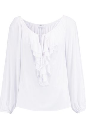 BAILEY44 WOMAN RUFFLE-TRIMMED STRETCH-JERSEY TOP WHITE,GB 22046357004989437