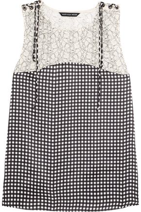 MARISSA WEBB Reed lace-paneled printed silk lace-up top