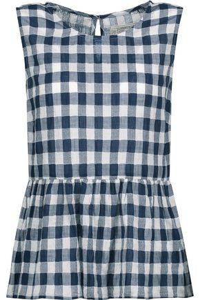 CURRENT/ELLIOTT Gingham cotton-blend gauze peplum top