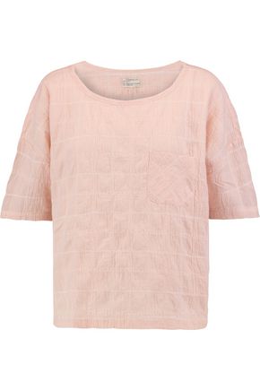 CURRENT/ELLIOTT The Pocket embroidered slub cotton-blend top