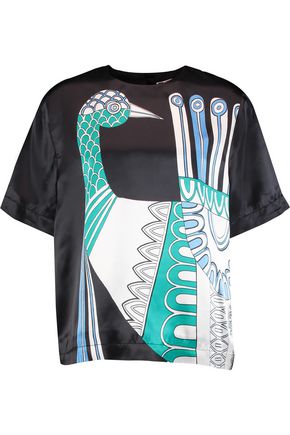 Msgm Woman Printed Satin Top Black In Black