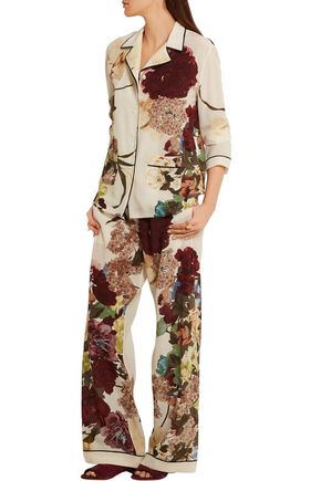 Valentino Woman Floral-print Silk Crepe De Chine Shirt Cream