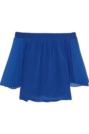 ALICE + OLIVIA Elina off-the-shoulder pleated silk top