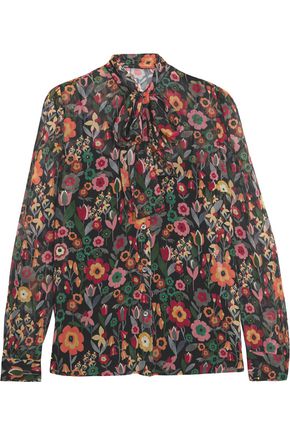 REDValentino Pussy-bow printed crinkled silk-georgette blouse