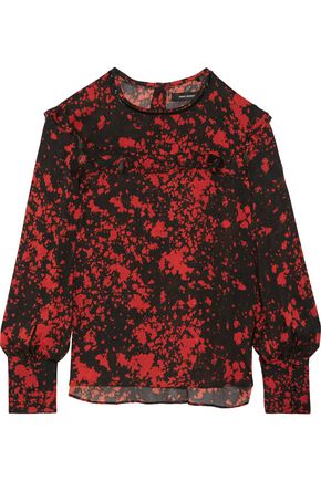 ISABEL MARANT Ikara ruffled printed stretch-silk crepe blouse