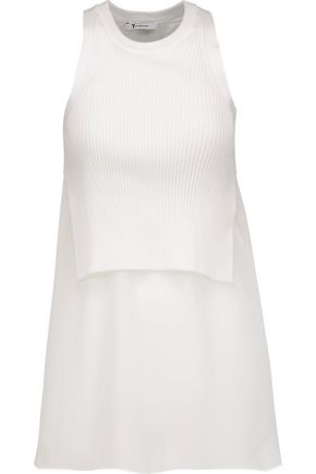 T by ALEXANDER WANG Ribbed cotton-blend and silk-georgette tank