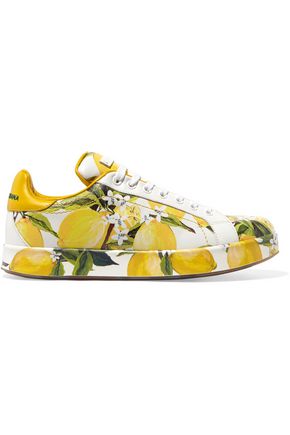 DOLCE & GABBANA WOMAN PRINTED LEATHER SNEAKERS WHITE,US 1071994537315201