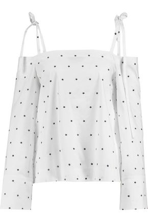TANYA TAYLOR Margo cold-shoulder embroidered cotton-blend poplin top