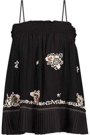 Derek Lam 10 Crosby Woman Embellished Pleated Silk Camisole Black In Black