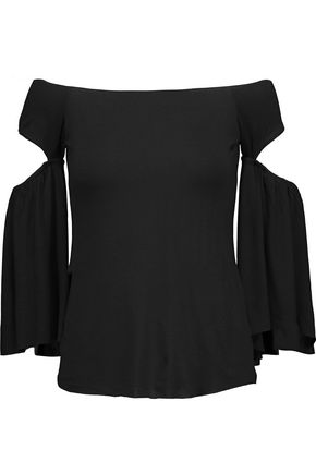 BAILEY44 WOMAN BELL OF THE BALL OFF-THE-SHOULDER CUTOUT STRETCH-JERSEY TOP BLACK,US 1914431940706212