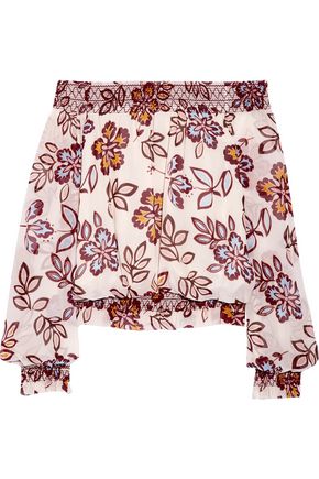 TORY BURCH Indie off-the-shoulder printed silk-georgette top