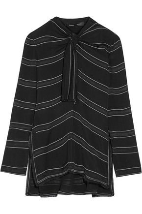 PROENZA SCHOULER WOMAN KNOTTED TIE-FRONT STRIPED CREPE TOP BLACK,GB 1998551929406586