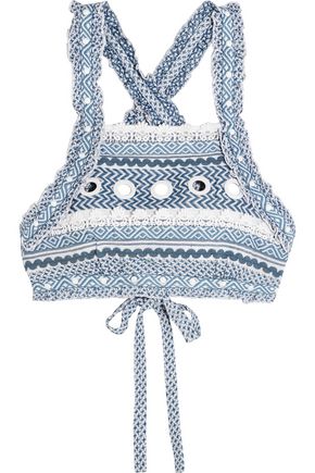 DODO BAR OR Embellished lace-trimmed cotton-jacquard top